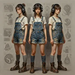 digital _ painting _ of _ girl with headphones, overalls, combat boots _ by _ filipe _ pagliuso _ and _ justin _ gerard _ symmetric _ fantasy _ highly _ detailed _ realistic _ intricate _ port