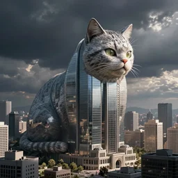 concept art of a huge cat - like building in the middle of a city, by moebius