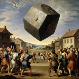 all the peasants praising the mighty tesseract after it appears hovering above the village square, gentileschi, realism