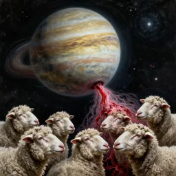 gas giant sucking blood out of sheep heads, cosmic horror painting, elegant intricate digital painting artstation concept art by mark brooks and brad kunkle detailed
