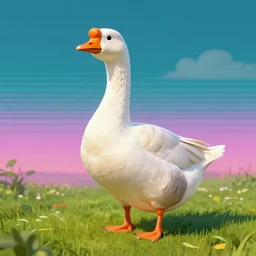 hero goose bird in retrowave style realistic