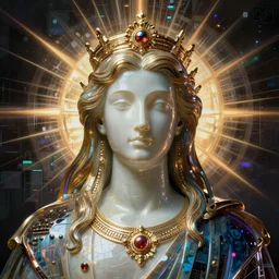 god king of ai art, neuromancy, rene lalique, highly detailded,, by william - adolphe bouguerea, mutually assured digital destruction by gustav klimpt, cpu gpu wafer, glitch art