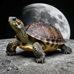 A photorealistic turtle sitting on the moon, 8k, ultra realistic, intricate details, hyper realistic