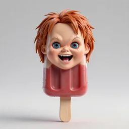 portrait ultra dimensional popsicle shaped like a screaming chucky doll, ultra high definition, unreal engine 5, hyperrealism, masterpiece composition, 8 k photorealistic