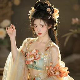 photograph of a real-life beautiful flower goddess with ornate robes.  Extremely detailed. 8k