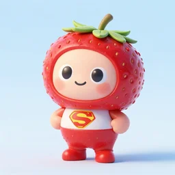 a render of a superhero called berry who looks like a strawberry