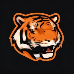 tiger logo, digital art, sharp, refined, orange, black, vivid, simplified, simple, logo