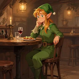 elf bard in a tavern, art by wlop and jesper ejsing,