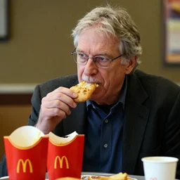 photo of richard stallman eating in a mcdonald's