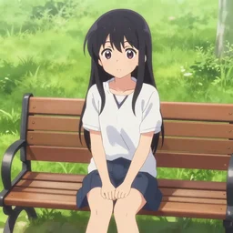 anime style girl sitting on a bench