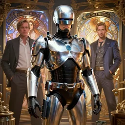 highly detailed vfx of emma watson as robocop, stephen bliss, unreal engine, chrome reflect, tom bagshaw, alphonse mucha, global illumination, detailed and intricate environment