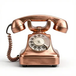 copper rotary phone, stylized 3d render, isolated on a pure white background, centered, entire object in frame, sharp focus, soft studio lighting