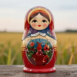 portrait of an matryoshka, farm field background, rich vivid colors, ambient lighting, dynamic lighting, 4 k, hq, official media, anime key visual, makoto shinkai, ilya kuvshinov, lois van baarle, rossdraws, detailed, trending on artstation