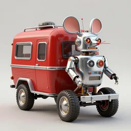 adventurer ( ( ( ( ( 1 9 5 0 s retro future robot android mouse wagon rv offroad. muted colors. ) ) ) ) ) by jean baptiste monge!!!!!!!!!!!!!!!!!!!!!!!!! chrome red