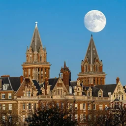 victorian city with towers no moon