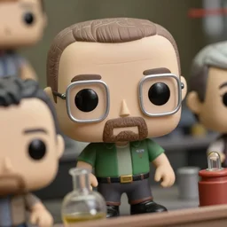 beautiful three point perspective film still of happy funko pop walter white meth lab in breaking bad, extreme closeup portrait in style of frontiers in miniature porcelain photography fashion seinen manga edition, miniature porcelain model portrait, eye contact, tilt shift style scene background, soft lighting, kodak portra 4 0 0, 8 k, macro, cinematic style by emmanuel lubezki