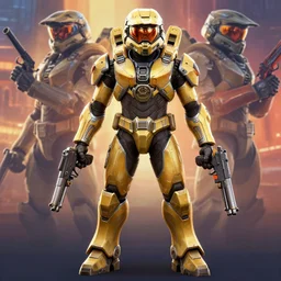 character design d. va from overwatch in a spartan mjolnir mkv armor from halo. halo reach. with two pistols, akimbo. halo 3 poster style background. render style. 8 k. realistic. art station by sung choi and eric pfeiffer and gabriel garza and casper konefal