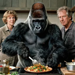 gorilla cooking food, award winning photography, high detail, photography by annie leibovitz, ansel adams, mary ellen mark