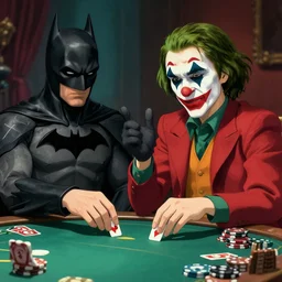 joker playing poker with batman, studio ghibli, trending on artstation, high detalied,