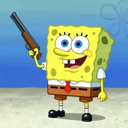 spongebob holding a shotgun