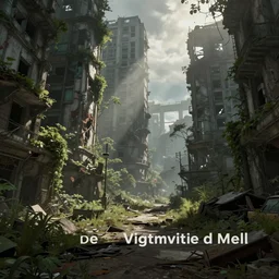 concept art of an abandoned ruined big city street overgrown with nature by ed mell, hyper realistic, atmospheric, detailed, matte, godrays