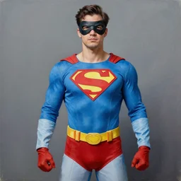 a highly detailed painting of a man wearing a homemade superhero costume