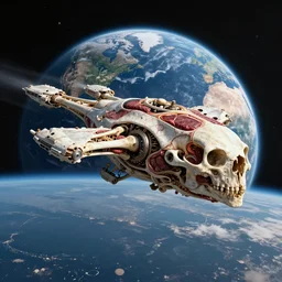 giant intergalactic spacecraft made of bones and meat hovering above planet earth
