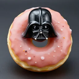 a 30 mm photo of a doughnut that looks like Darth Vader