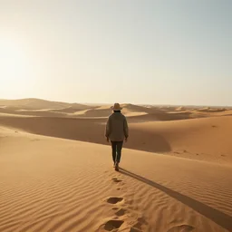 a person walking into the desert in morning, artstation, cgsociety
