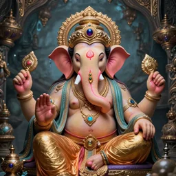 a portrait of lord ganesh, fantasy character portrait, ultra realistic, wide angle, intricate details, the fifth element artifacts, highly detailed by peter mohrbacher, boris vallejo, craig mullins