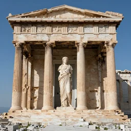 Athena in the Athena Temple in Greece, highly detailed, intricate architecture, sharp focus, travel art by Artgerm and Greg Rutkowski and WLOP