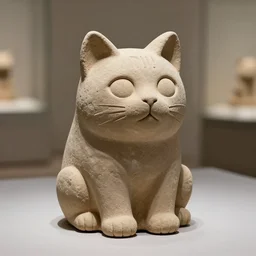 museum photo of an ancient limestone clay cute golem cat, with letter!!! ה!!! carved on its head, clay, hebrew, israel, studio lighting, professional, promo,