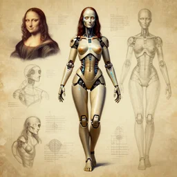 Leonardo De vinci schematics of female android, Frank frazetta style, digital art, zbrush, trending on artstation
