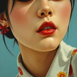clothed in blouse. close - up face portrait painting of a japanese idol girl, by boris vallejo