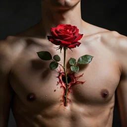 a rose growing out of a chest wound