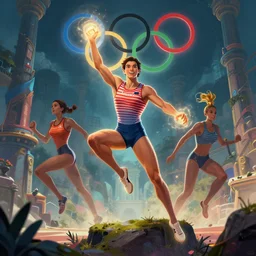 magic powers of an olympic athlete, fantasy art, environment design, concept artist cinematic lighting, artstation, art by alyn spiller and ricardo ow
