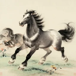 a galloping wild horse, traditional chinese painting