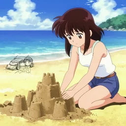 girl making a sand castle on the beach, sprite, vaporwave nostalgia, visual novel cg, 8 0 s anime vibe, kimagure orange road, yu - no, initial d, sketch by by osamu tezuka, directed by beat takeshi, wallpaper, ultra hd, vlc screenshot