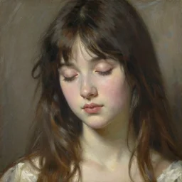 detailed portrait of serene anime girl gwen, closed eyes, natural light, painting by gaston bussiere, craig mullins, j. c. leyendecker