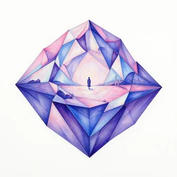 the misanthropic paradise, neon geometric inks painting, polygonal joy and loneliness in levitating landscapes