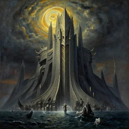 barad - dur ( dark fortress ) and the eye of sauron, large scale painting by robert mccall and vladimir kush