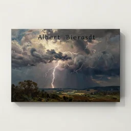 a beautiful painting of epic skycape with thunder clouds and storm over a moody landscape by albert bierstadt and joseph zbukvic, moody color scheme, high detail, trending on artstation, orange : - 1 0, yellow : - 1 0