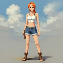 a full-body portrait of emma watson as nami from one piece, digital painting