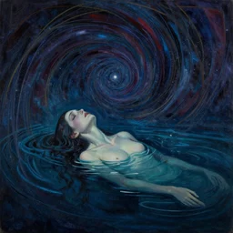 despair, drowning, loneliness. collapsing into spiral oblivion, the weeping visage of a longing dreamer in desolation. cosmic void, abyssal ocean depths, art nouveau art deco, vibrant darkness, murky, inspired by jackson pollock and edvard munch and rebecca guay and carl critchlow. a feeling of glimmering hopes last gasp in the endless waters. gouache painting.