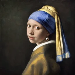 Pearl with a girl by Vermeer, oil-painting, masterpiece