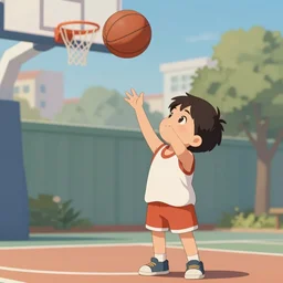 a kid shooting a basketball, animated, animation, medium photography