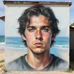 beach house portrait, spray paint, highly detailed, hyperrealism, cinematic, photo realistic, artstation