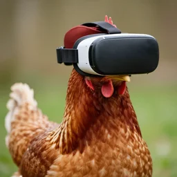 a chicken wearing a vr headset