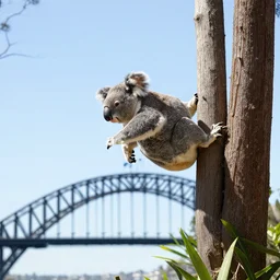 koala doing parkour on top of sydney harbour bridge