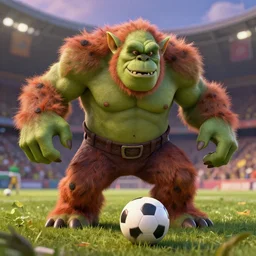 Orcs playing soccer, photorealistic, trending on artstation